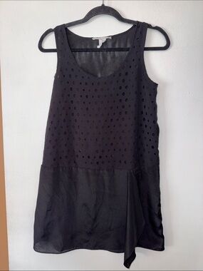 BCBG Black Sleeveless Polka Dot Textured Tunic